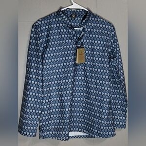 Blue Patterned Long Sleeve Blouse